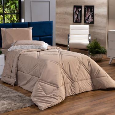 Imagem de Kit Edredom Liso Solteiro 02pçs Percal 200 Fios Caqui