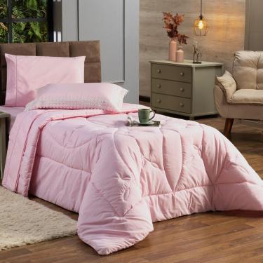 Imagem de Kit Edredom Liso Solteiro 02pçs Percal 200 Fios Rosa