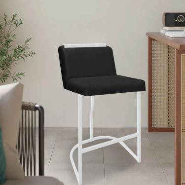 Imagem de Banqueta Com Encosto Nynna Luxo Confort Bistrô Cozinha Ferro Branco Suede Preto - Amey Decor