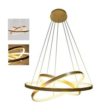 Imagem de Lustre Luminaria Led 3 Aneis Pendente Luxo 3 Em 1 Perfil Decorativo Residencial Comercial Sala