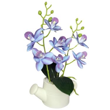 Imagem de Arranjo De Flores Artificiais Com Caixa De Mdf (29cm) Branco/azul