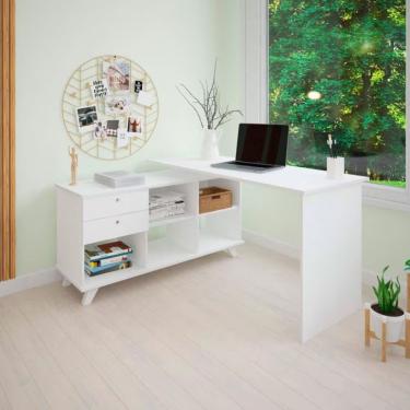 Imagem de Escrivaninha Artany Gold Com 2 Gavetas E 5 Nichos Branco