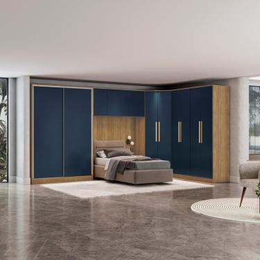 Imagem de Quarto Modular Kappesberg Adapt Nogueira/ Azul Profundo 5 Peças 418cm X 263cm