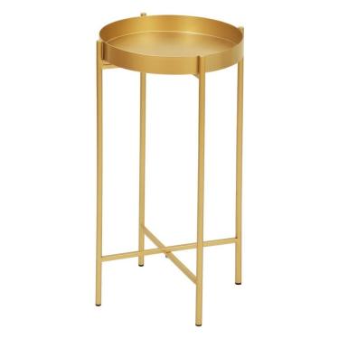 Imagem de Mesa Lateral Redonda Com Bandeja Apoio Sala Aço Collie 30x60 Dourado