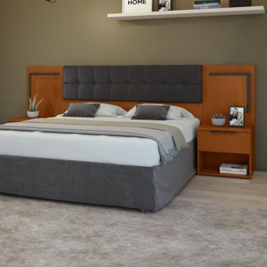 Imagem de Cabeceira Casal Queen 160cm 2 Mesas De Cabeceiras Calitan Frassino preto Fosco