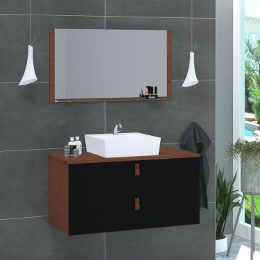 Imagem de Gabinete De Banheiro Suspenso 2 Gavetas Berlim 60cm Natura E Preto - Preto