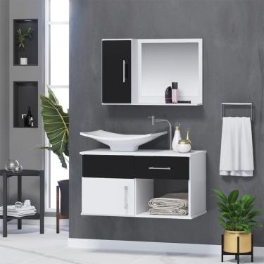 Imagem de Gabinete De Banheiro Inferior E Superior New Stilo 2 Portas 1 Gaveta Cor Preto - Preto