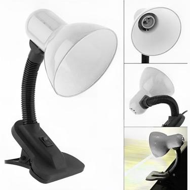 Imagem de Luminária De Mesa Articulada Branca Com Garra Presilha Entrada E27 Bivolt Para Leitura