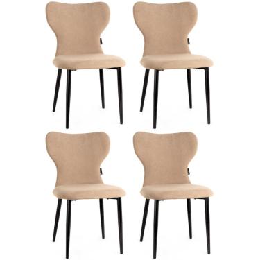 Imagem de Kit 4 Cadeiras De Jantar Estofada Veludo Design Jacobsen - Bege