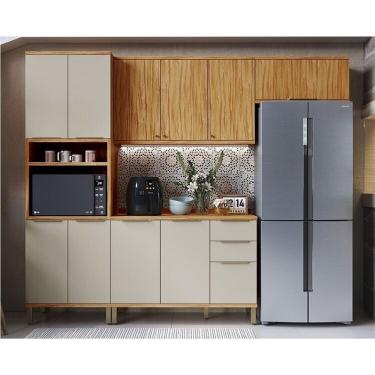 Imagem de Cozinha Modulada Compacta 270cm 4 Peças 10 Portas Com Tampo 100% Mdf Noruega Espresso Móveis Amêndoa-off White