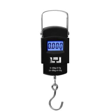Imagem de Balança Portátil Digital De Mão Com Gancho Mala Bagagem Pesca Alça Mala Até 50kg Alta Precisão Preto