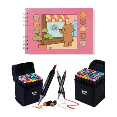 Imagem de Kit Livro De Colorir Rosa + 48 Canetas Ponta Dupla Marcadora Canetinhas para Colorir Livro Capa Dura Holográfica com Acetato 50 desenhos A5 Livro Colorir com canetinha