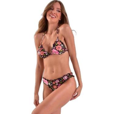 Imagem de Biquíni Areia Branca Baly Cortininha Ripple Floral Preto, M, Preto