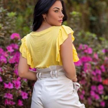 Imagem de Blusa viscolaicra feminina manga babado curta - Filó Modas, p, Preto