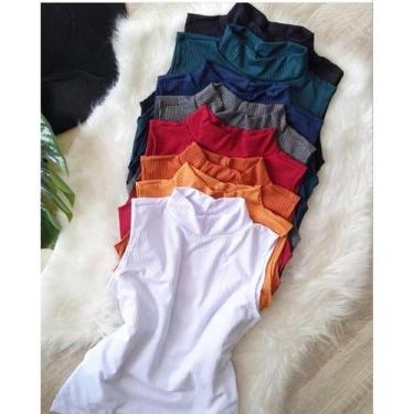Imagem de blusa feminina gola alta manga cavada sem bojo malha canelada fashion 