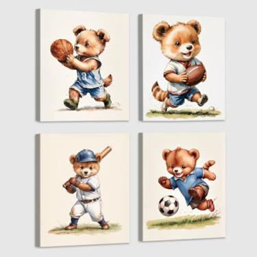 Imagem de Impressão de arte de parede em tela esportiva infantil emoldurada decoração esportiva para quarto de meninos futebol rústico beisebol rúgbi basquete imagens em tela crianças arte de parede vintage
