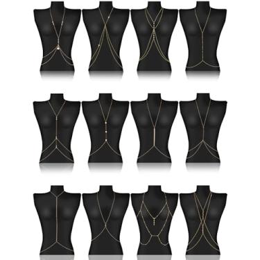 Imagem de Landical 12 peças de correntes douradas para mulheres sexy em camadas cintura de barriga sutiã corrente de biquíni feminino joias corporais de verão correntes de praia sexy acessórios de joias