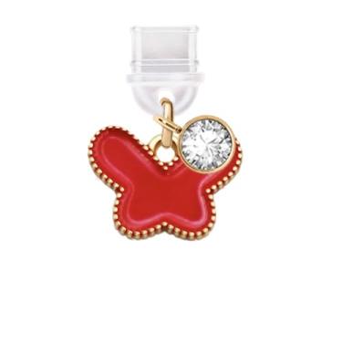 Imagem de ELISE & FONDA TP671 Porta de carregamento tipo C plugue antipoeira pequena borboleta pingente de celular para iPhone 15/16/Samsung/OnePlus/Xiaomi/oppo telefones Android (vermelho)