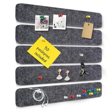 Imagem de DOLLAR BOSS 5 tiras de placa de cortiça de feltro, pequenas placas de cortiça para paredes 1,3 cm de espessura, barra de quadro de avisos de feltro autoadesiva, 33 x 5 cm, com 30 pinos para anotações,