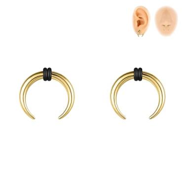 Imagem de 6ixGosh 00G-16G Pincher de septo, anéis de septo de aço inoxidável, piercings de septo, formato C, expansor de orelha para alongamento perfurado, preto/prata/dourado, Aço inoxidável, Sem pedras