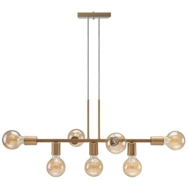 Imagem de Pendente Lustre 7 Lampadas para sala salão cozinha e comercio 68cm (Verniz Ouro)