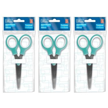 Imagem de Kit Tesoura Escolar T402 Aqua Tilibra - 132mm C- 3 Unidades