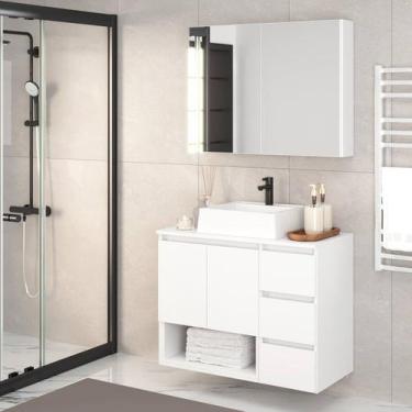 Imagem de Gabinete de Banheiro 80cm Vitória com Espelheira e Cuba - FAEMA