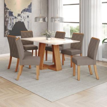 Imagem de Conjunto para Sala de Jantar com 6 Cadeiras Lins Marrom/Off White