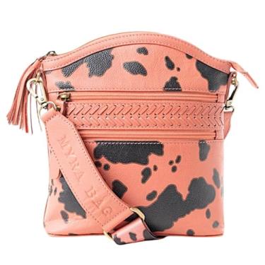 Imagem de Myra Bag Bolsa de ombro feminina de couro ocidental - Bolsa transversal country com estampa de vaca, Rosa coral