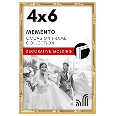 Imagem de Americanflat Porta-retrato de 10 x 15 cm com moldura estilo bambu - Moldura dourada de bambu com vidro resistente a quebras - molduras elegantes estilo galeria para mesa ou parede - Dourado