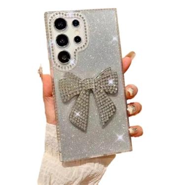 Imagem de Caseative Capa para Samsung Galaxy S24, capa para celular com glitter brilhante diamante 3D laço nó laço (transparente, S24)