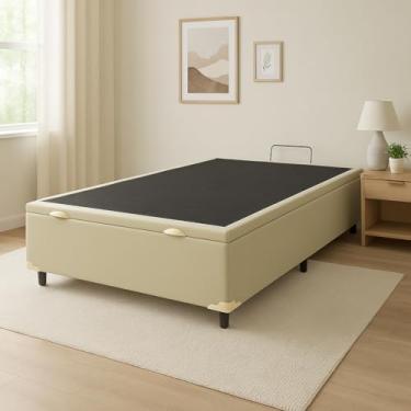 Imagem de Cama Box Casal com Baú – Suede Bege, Blindada, Pistão a Gás – 138x188 cm