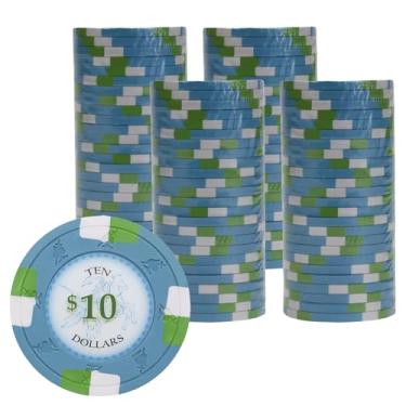 Imagem de Gamers Lounge Poker Knights fichas de pôquer de 13,5 gramas (pacote com 100) - Composto de argila inspirado no cassino ($10 azul)