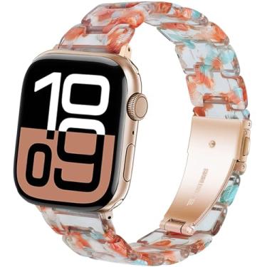 Imagem de SPINYE Pulseira de substituição de resina colorida de 38 mm, 40 mm, 41 mm e 42 mm, para Apple Watch séries 10/9/8/Ultra/7/SE/6/5/4/3, feminino e masculino (laranja gelo)