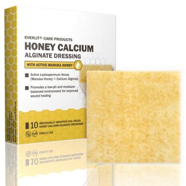Imagem de EVERLIT CARE Curativo de alginato de mel | Curativo estéril com mel Manuka de grau médico não adulterado | Cura avançada de feridas para queimaduras, locais doadores, pressão e úlcera diabética | 5 cm