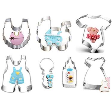 Imagem de Macacão, Babador, Chocalho, Mamadeira, Carrinho, Saia Conjunto de Cortador de Biscoito de Chá de Bebê - Aço Inoxidável