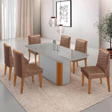Imagem de Mesa De Jantar Isadora 180cm Tampo Mdf Vidro Com 6 Cadeiras Tork Natur