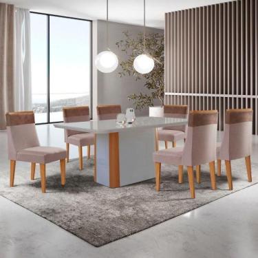 Imagem de Mesa De Jantar Isadora 180cm Tampo Mdf Vidro Com 6 Cadeiras Linho Capu