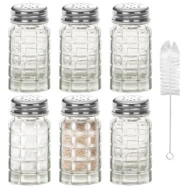 Imagem de 6 saleiros e pimenteiros retrô de vidro de 42,5 g, pequeno estilo retrô, conjunto de saleiro e pimenteiro de vidro transparente para cozinhas domésticas ou restaurantes, 45 ml (6)