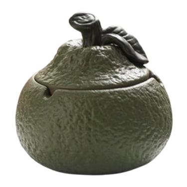 Imagem de Cinzeiro de cerâmica com tampa Cinzeiro de cerâmica, formato laranja com tampa e ranhura côncava para cigarro, à prova de vento, antiderrapante, cinzeiro para ambientes internos e externos, verde