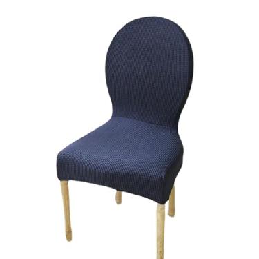 Imagem de Capa para cadeira com encosto redondo, jacquard, ajustável, tamanho grande, luxuosa, capa para assento, cadeira de jantar (1 peça, capa para cadeira/azul-marinho escuro)