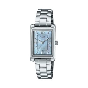Imagem de Casio LTP-1234DS-2A Relógio feminino retangular clássico de aço inoxidável com mostrador azul MOP