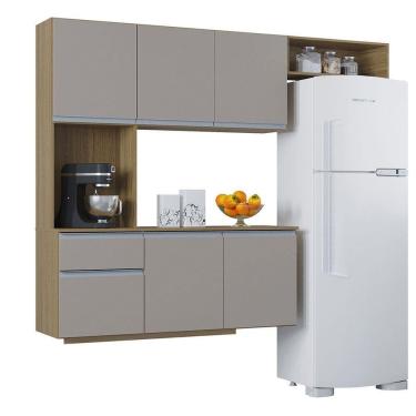 Imagem de Kit Cozinha Suspensa Mel Com Balcão 180cm Poquema Móveis Damasco/off White