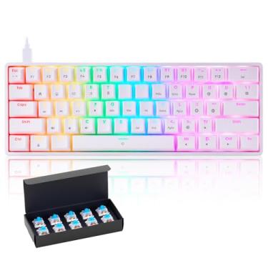 Imagem de Teclado mecânico 60% RGB 1680 m com retroiluminação colorida, compacto, 61 teclas, azul, teclado portátil compatível com Windows iMac laptop, PC, computador, escritório, gamer (branco)