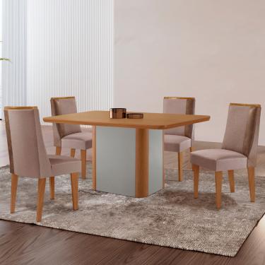 Imagem de Mesa de Jantar Isadora 120cm Tampo MDF Laminado com 4 Cadeiras Diane - Linho Capuccino/tork/nat/off White