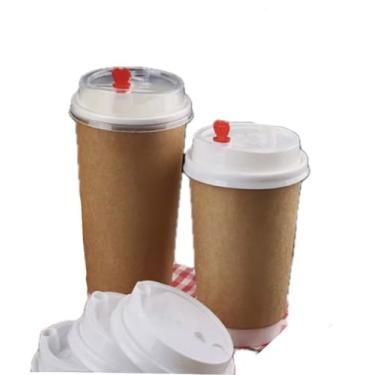 Imagem de Copo de Papel Térmico Kraft Biodegradável 350 ml com Tampa e Stopper - 25 Unidades para Bebidas Quentes e Frias - Ecológico e Sustentável