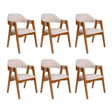 Imagem de Kit 6 Cadeiras de Madeira Maciça Tauari Estofada e Braço com Corda Náu