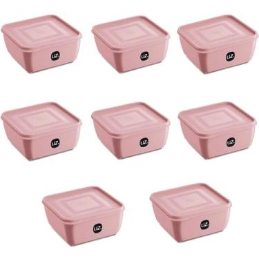 Imagem de Kit 8 Potes Plástico Uz Rosa Quadrados Mantimentos 1,5l com