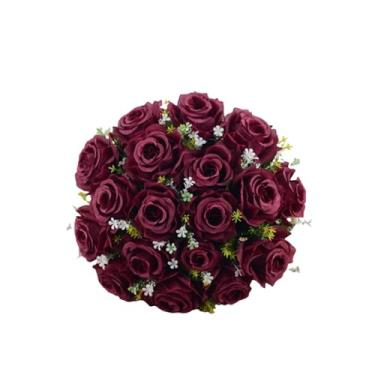 Imagem de Buquê de Rosas com Folhagem C/24 Flores, Buquê de Noiva, Buquê de Casamento(Marsala)