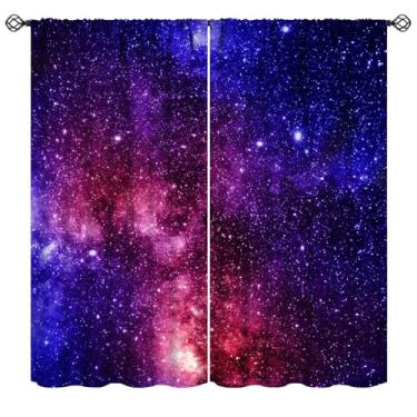 Imagem de Mchenxin Cortinas de galáxia, espaço sideral universo planeta azul rosa céu estrelado estrelas noite impressão janela tratamentos cortinas para quarto sala de estar, 106,7 x 114,3 cm (sem apagão)